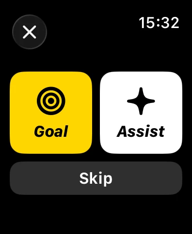 Goal and Assist buttons on Apple Watch